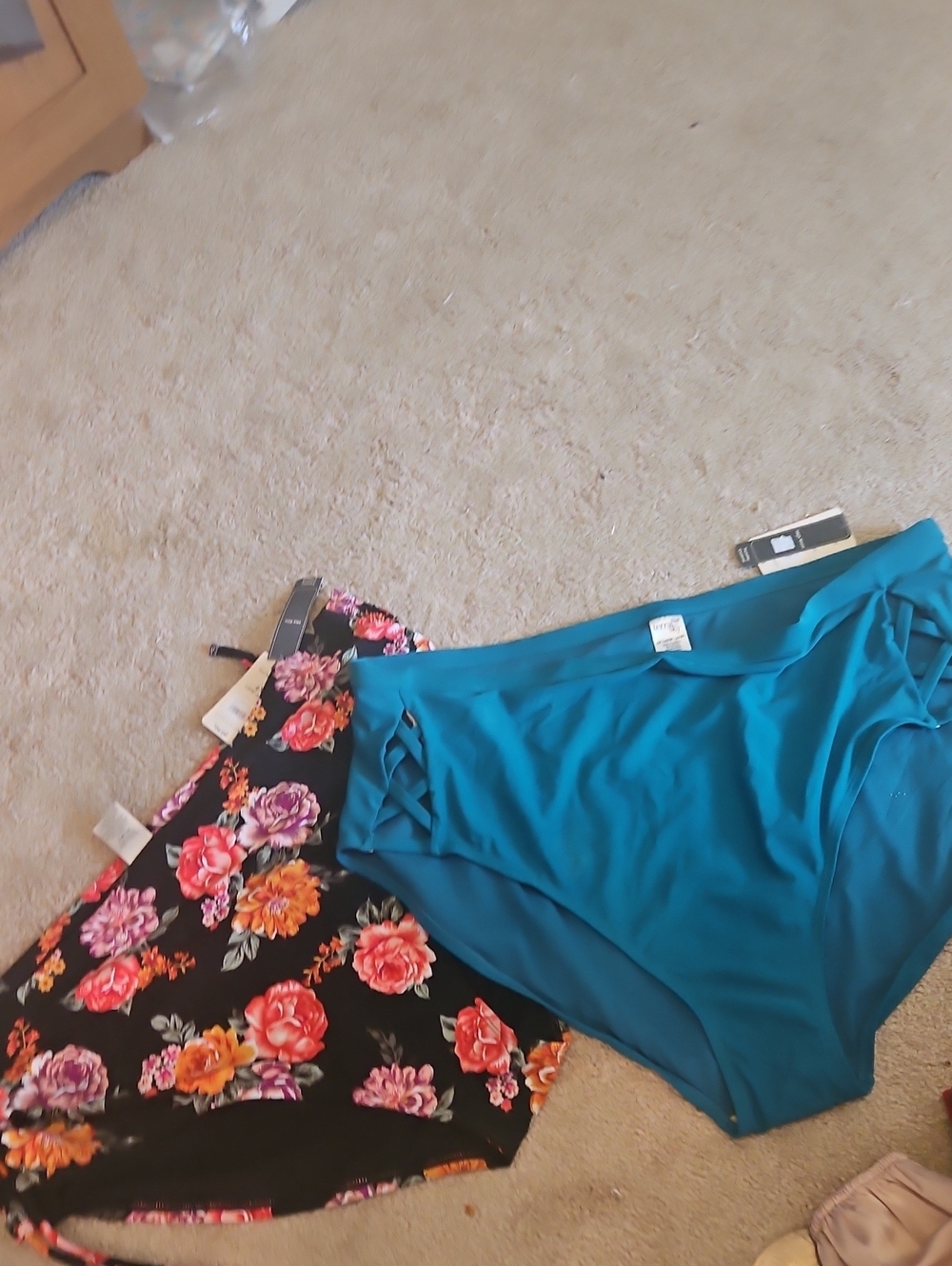 nwt womens sz 4x terra & sky bikini swimsuit bottoms teal black floral